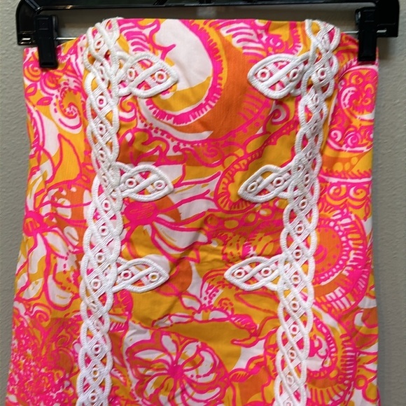 Lilly Pulitzer Tansy Dress strapless Barbie pink, yellow, white women’s size 6 - Picture 3 of 12
